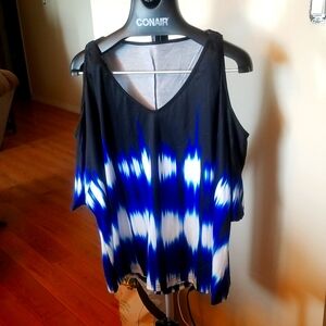 Tie Dye Blue Cold Shoulder Top 5X
